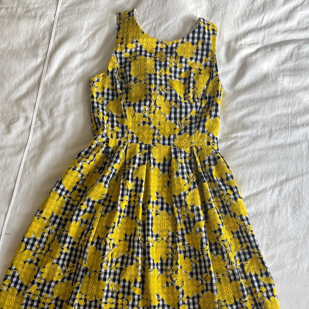 1901 | Yellow Floral Plaid Mini Dress - Picture 2 of 5